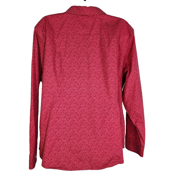 LL Bean Womens Wrinkle Resist Pleated Shirt XL Petite Paisley Hidden Button Pink - Picture 2 of 13